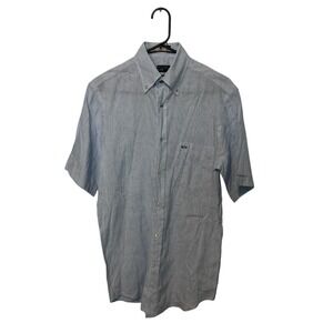 Paul Shark Shirt Mens Medium Blue Striped Linen Cotton Yachting Made in Italy